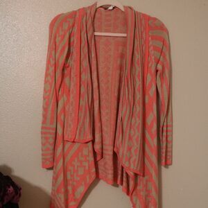 Pink & Tan Geometric Cardigan Medium
